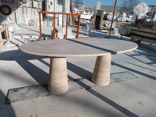 Dining Table Travertine Oval , Customizable | Tables by Babil Stone. Item made of stone works with minimalism & industrial style