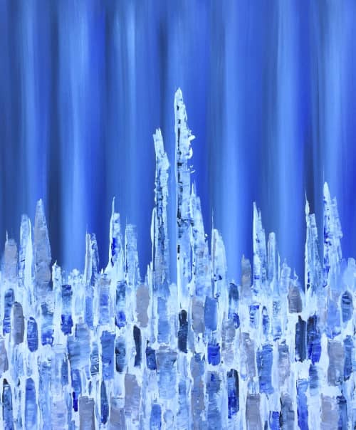Blue City Small | Oil And Acrylic Painting in Paintings by KARDIMAGO. Item made of canvas with synthetic