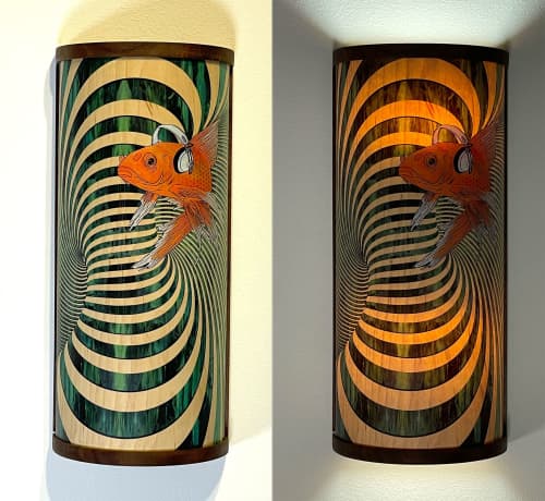 headphone fish sconce in green | Sconces by Mad King Productions. Item made of maple wood works with contemporary & art deco style
