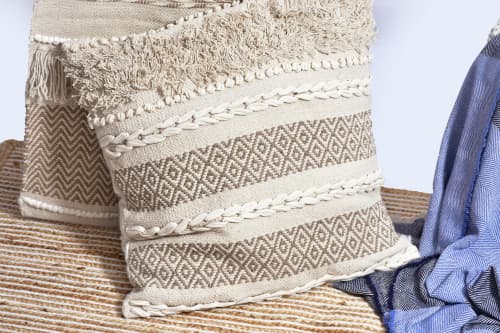 Emily boho Artisanal Handloom Cushion_ woven textured cotton | Pillows by Humanity Centred Designs. Item composed of cotton and fiber in boho or minimalism style