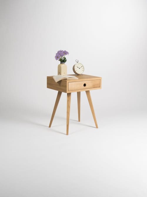 KUUB -Mid century modern nightstand, bedside table end table | Tables by Mo Woodwork. Item composed of oak wood in minimalism or mid century modern style