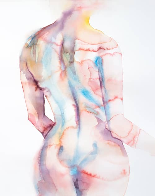 Nude No. 125 : Original Watercolor Painting | Paintings by Elizabeth Becker. Item composed of paper in minimalism or contemporary style
