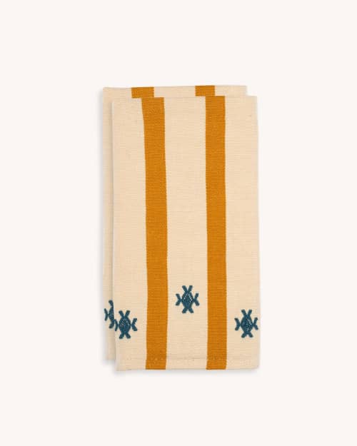Izamna Handwoven Stripe Napkins (Set of 2) - YELLOW | Linens & Bedding by Routes Interiors. Item composed of cotton in boho or eclectic & maximalism style