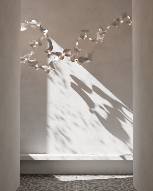 Dune 10 Curve in Metallic Tones Pendant Light | Chandeliers by MOSS Objects. Item made of metal works with contemporary & japandi style