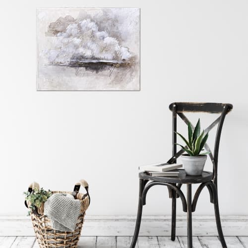 Paloma Skies - Mixed Media Elemental Cloud Painting | Mixed Media by Jennifer Lorton Art. Item composed of canvas compatible with coastal style