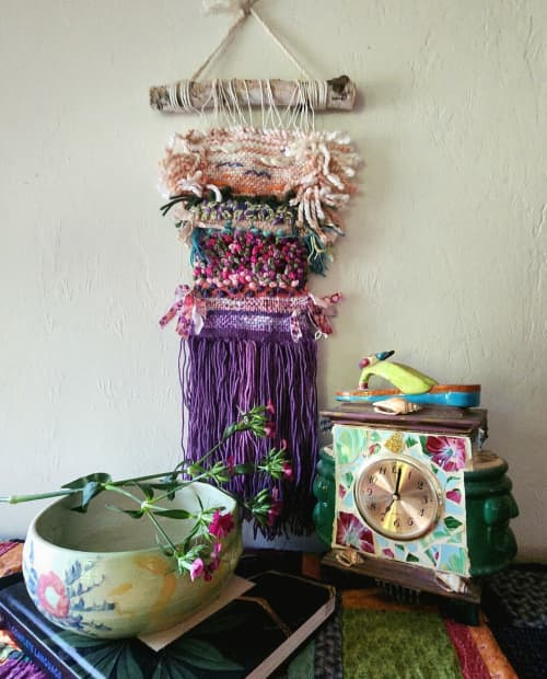 Phlox Flowers | Tapestry in Wall Hangings by PEGGY OBERLIN/Bohograndmapeg/Story Tale Weaving. Item composed of birch wood and cotton in boho or contemporary style
