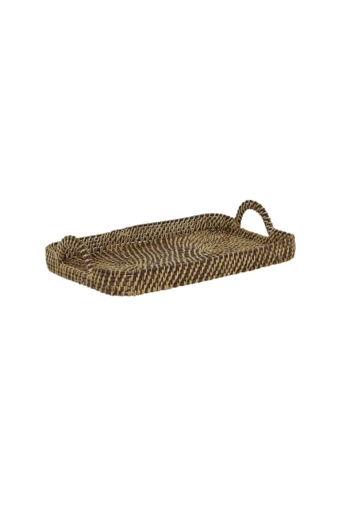 Handmade Rattan Rectangular Serving Tray and Basket | Serveware by Amara. Item composed of wood in boho or contemporary style