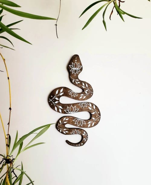 Serpent, Wood snake art | Wall Sculpture in Wall Hangings by Studio Wildflower | Utah in Salt Lake City. Item composed of oak wood in boho or eclectic & maximalism style