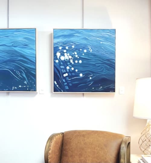 Beneath A Star of Dazzling Blue | Oil And Acrylic Painting in Paintings by Neon Dunes by Lily Keller. Item made of canvas with synthetic
