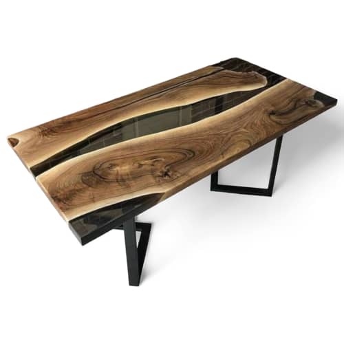 Smoke Epoxy Custom Resin Table | Dining Table in Tables by Ironscustomwood. Item composed of walnut and synthetic
