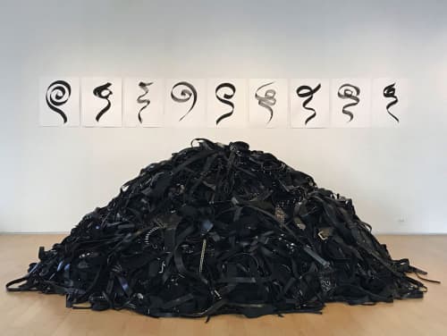 Pit (Installation View) | Sculptures by ELYSE DEFOOR | Gallery 72 in Atlanta. Item made of fabric & leather