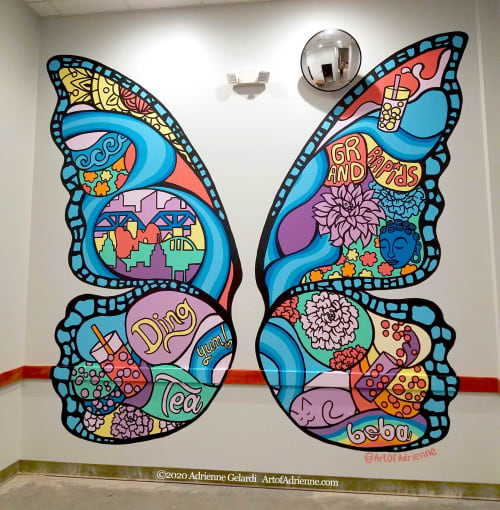 Butterfly Wing Mural for Ding Tea by Art of Adrienne Wescover Street
