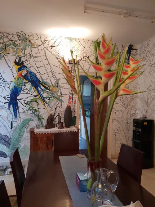 Theme: Tropical |  Project: Yamini Reddy Residence | Size: 21ft wide x 9ft tall | Murals by Yamini Reddy. Item composed of synthetic