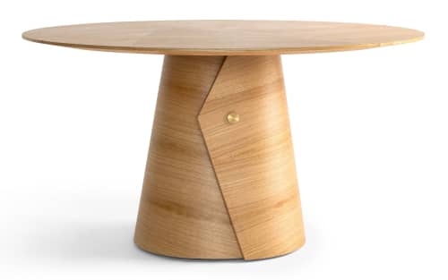 Fold Table, Oak Veneer, Solid Brass Accessory | Dining Table in Tables by LAGU. Item made of oak wood & brass compatible with mediterranean and modern style