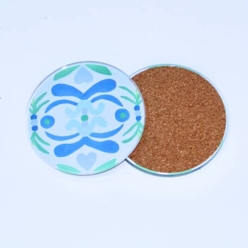 Nantucket Acrylic Coasters, Set of 4, Colorful Bar Cart, | Tableware by Jeanne Player Fine Art. Item works with boho & eclectic & maximalism style