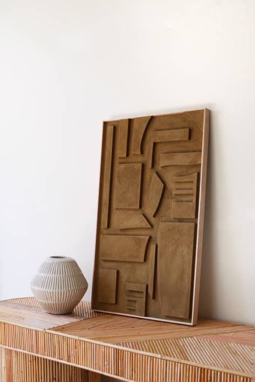 ANTIQUITY II - Wall Hangings, Geometric Art, Abstract Art | Wall Sculpture in Wall Hangings by Blank Space Studios. Item composed of oak wood & stone compatible with boho and minimalism style