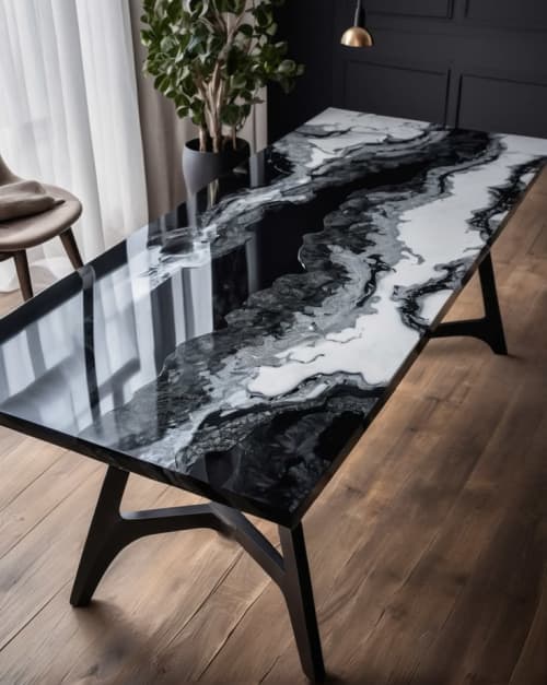 Black & White Epoxy Dining Table – Luxury Handmade Resin Tab | Tables by SK EPOXY CRAFT