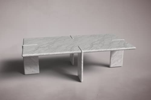 Luna Rectangular Carrara Marble Coffee Table | Tables by HamamDecor LLC. Item made of marble compatible with art deco and modern style