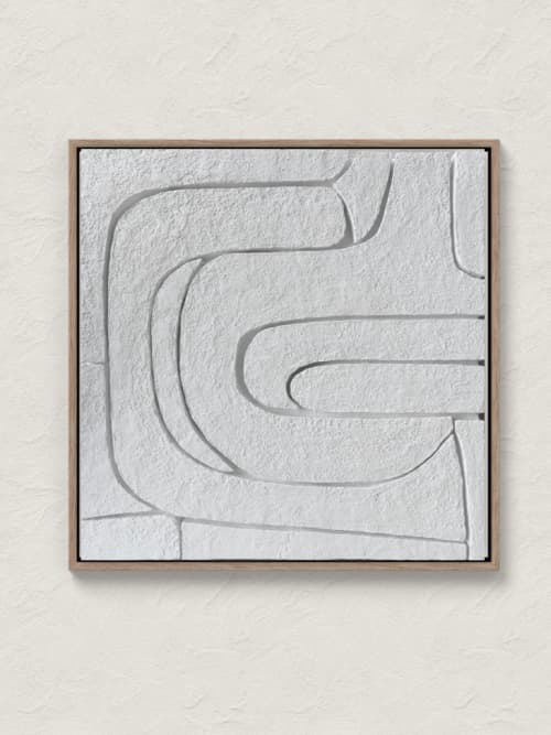 White Textured Minimalist Wall Sculpture | Mixed Media in Paintings by Berezart. Item made of canvas & paper compatible with boho and minimalism style