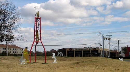 EVERYONE GOES HOME | Public Sculptures by jim collins sculpture | Plano in Plano. Item composed of aluminum