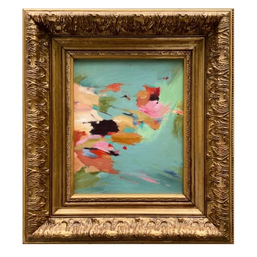 Contemporary "Petals" Abstract Painting in Vintage Frame | Oil And Acrylic Painting in Paintings by Suzanne Nicoll Studio. Item composed of wood in contemporary style