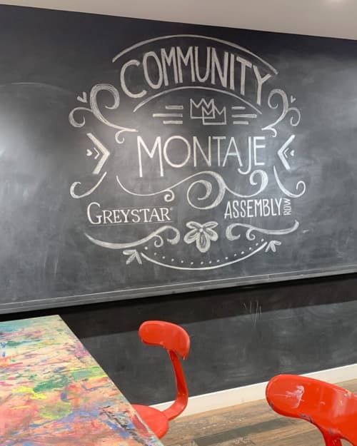 Chalk mural by Chalkin About Boston at Montaje Apartments, Somerville