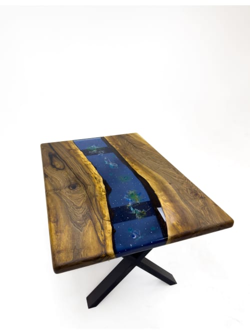Space Blue Epoxy Resin Table - Custom Dining Table | Tables by Tinella Collection | New Mexico State Capitol in Santa Fe. Item composed of walnut in boho or minimalism style