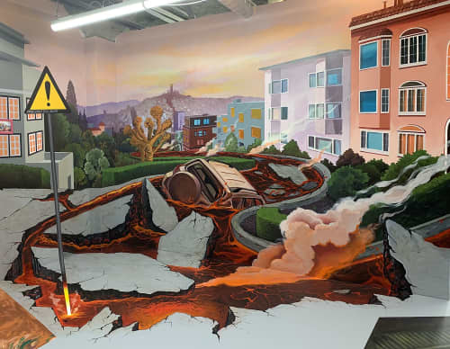 Lombard Street Disaster | Murals by Lindsey Millikan | Museum Of 3D Illusions in San Francisco. Item made of synthetic
