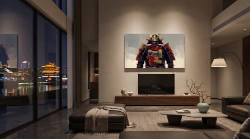 Heritage Japanese Armor I: Impasto Oil Painting, Samurai | Oil And Acrylic Painting in Paintings by Dynasty Artisan. Item composed of linen compatible with contemporary and japandi style