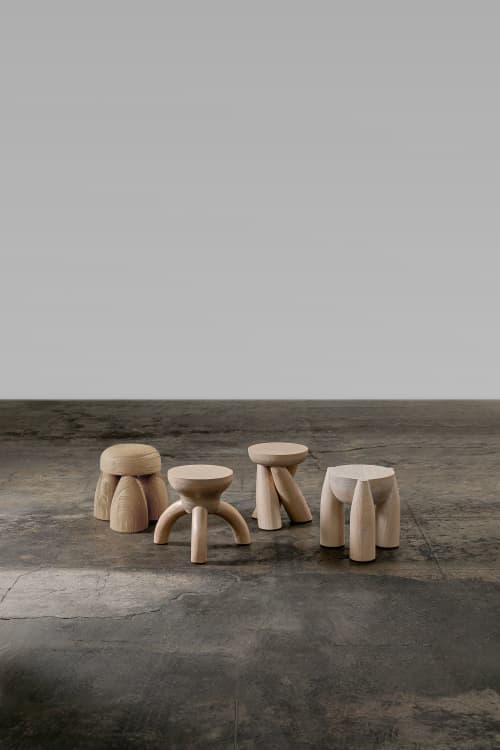 ELEMENTOS Fire Stool Sandblasted Pine By Daniel Couttolenc | Chairs by Daniel Couttolenc. Item composed of wood in boho or contemporary style