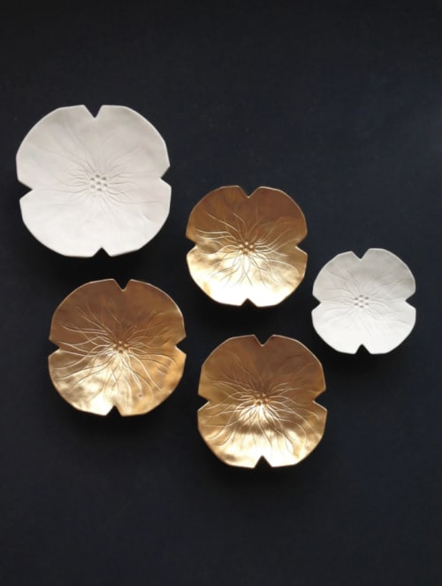 Golden Graces - 5 Original Ceramic Porcelain | Wall Sculpture in Wall Hangings by Elizabeth Prince Ceramics. Item made of ceramic works with minimalism & contemporary style