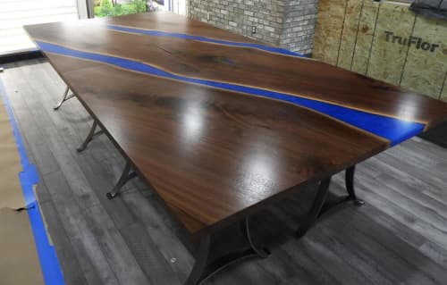 Modular Walnut River Conference Table Set | Tables by Chagrin Valley Custom Furniture. Item composed of walnut and metal in contemporary or modern style