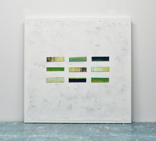 Lime Light - Acrylic and canvas collage on canvas | Mixed Media by Lisa Carney. Item composed of canvas in minimalism or contemporary style