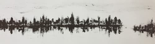 Lake, Trees and Snow in the Mountains | Oil And Acrylic Painting in Paintings by Reade C Gloeckner Fine Art. Item composed of canvas and synthetic