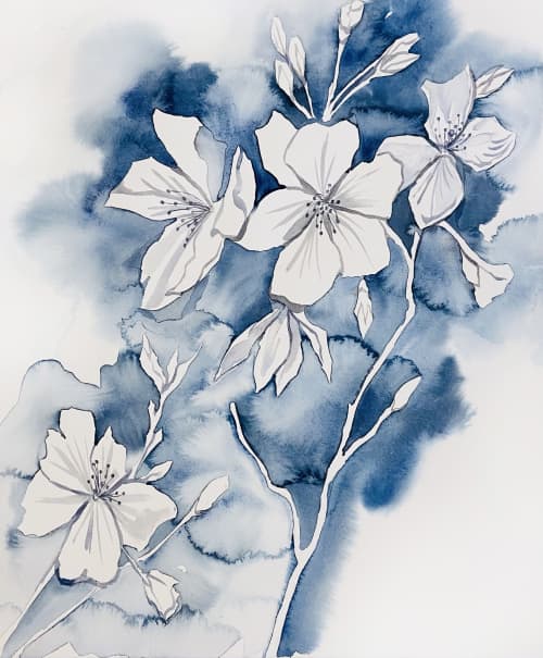 Cherry Blossom No. 36 : Original Watercolor Painting | Paintings by Elizabeth Beckerlily bouquet. Item composed of paper in contemporary or modern style