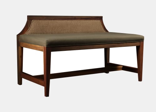 Modern Upholstered Bench in Argentine Rosewood by Costantini | Benches & Ottomans by Costantini Design. Item composed of wood and fabric in contemporary or modern style