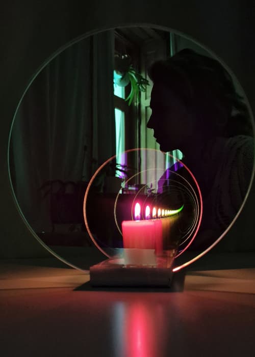 Onnda Flame Concentric M candleholder-Fuchsia | Candle Holder in Decorative Objects by Catrinel Săbăciag. Item composed of marble & glass compatible with minimalism and contemporary style