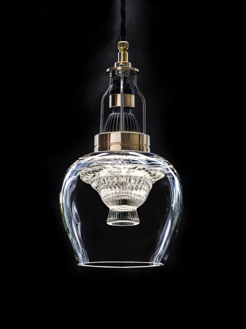 Blown glass/crystal inserts #42 | Pendants by Vitro Lighting Designs. Item composed of bronze and glass