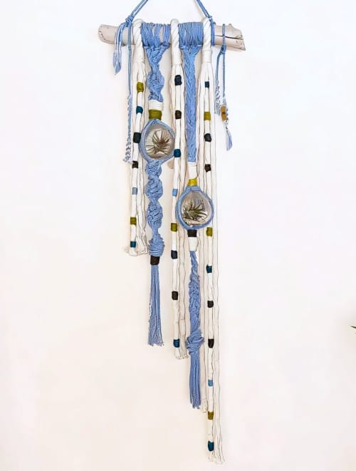 Sky - Macramé Wall Hanging with Live Air Plants | Macrame Wall Hanging in Wall Hangings by Gissell Studio - Fiber & Botanical Art. Item composed of wood and cotton in boho or coastal style