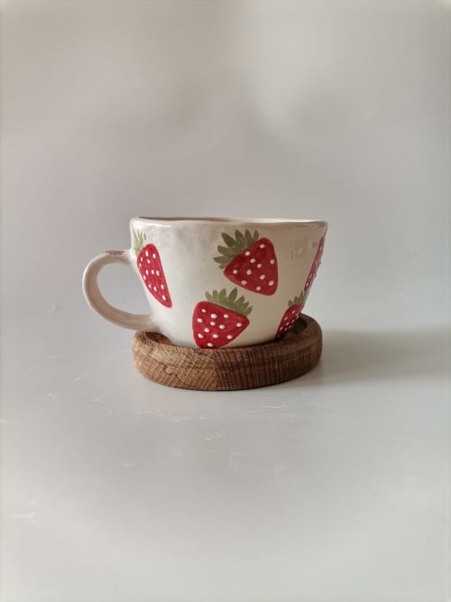 Handmade Extra Large Coffee Mug Cute Strawberries | Drinkware by HulyaKayalarCeramics. Item made of ceramic compatible with boho and minimalism style
