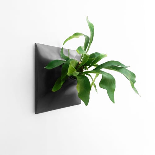 Node L Wall Planter, 12" Mid Century Modern Planter, Black | Plant Hanger in Plants & Landscape by Pandemic Design Studio. Item composed of stoneware in mid century modern or japandi style