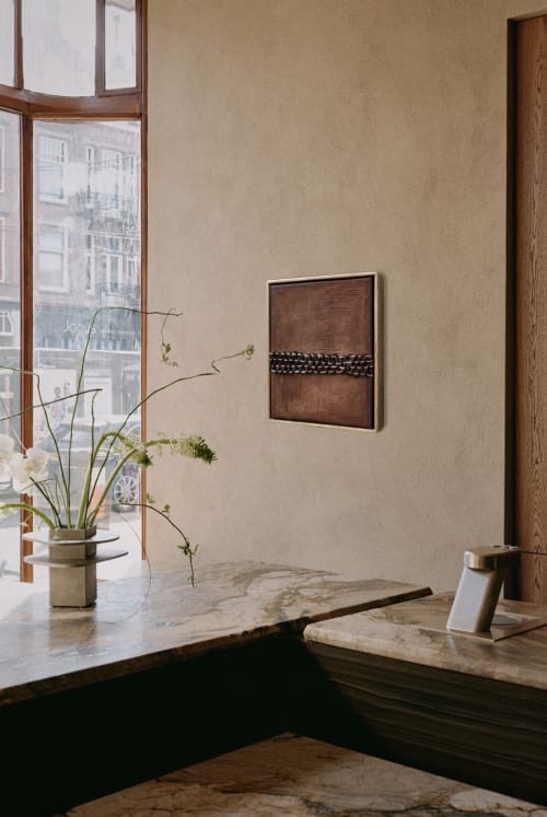 red earth (SOLD) | Embroidery in Wall Hangings by VISCERAL HOME STUDIO. Item composed of oak wood & canvas compatible with mid century modern and contemporary style