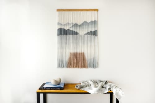 Mountain and Lake Tapestry | Wall Hangings by WOOL + ROPE. Item made of oak wood & wool