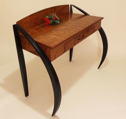 "Norma Rose" Solid Curly Cherry Writing Desk | Tables by P. Carlino Design. Item composed of maple wood