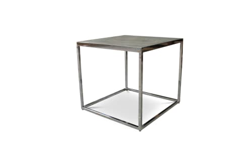 Jesse Polished Steel and Concrete Side Table from Costantini | Cocktail Table in Tables by Costantini Design. Item composed of metal and leather