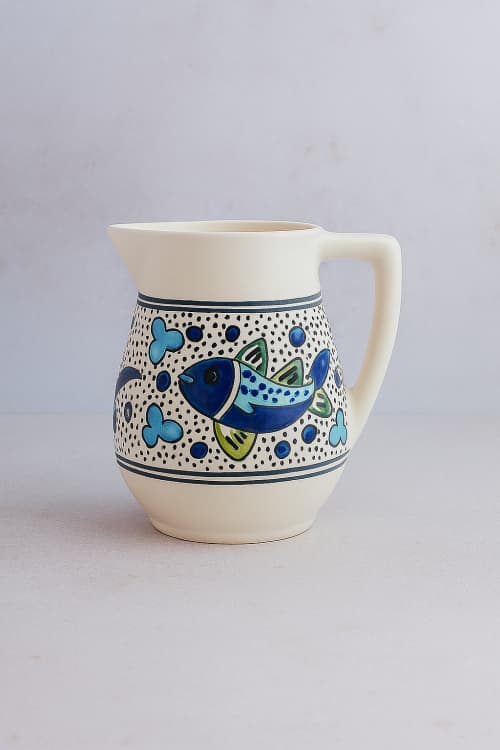 Blue Fish Ceramic Pitcher - Thumbnail 4