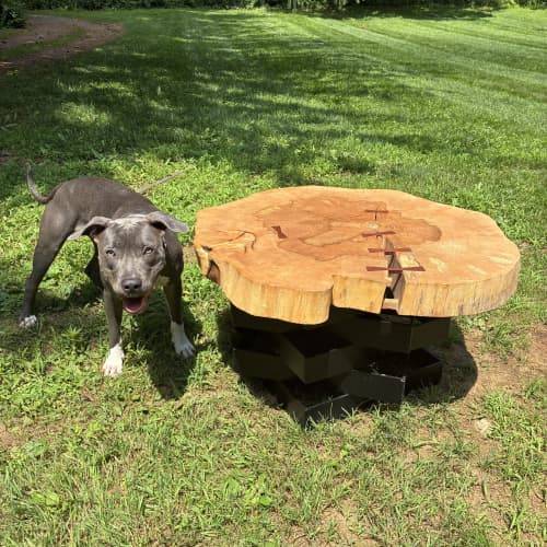 Live Edge Sugar Maple Coffee Table on steel base | Tables by Basemeant WRX. Item made of maple wood with steel