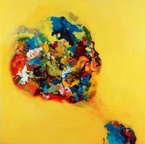 Yellow Abstract Painting | Mixed Media by Elyse Martin Large Abstract Paintings. Item made of canvas & synthetic
