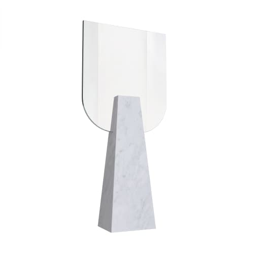"Ophelia" Contemporary table mirror in White Carrara marble | Decorative Objects by Carcino Design. Item made of marble with glass works with minimalism & contemporary style