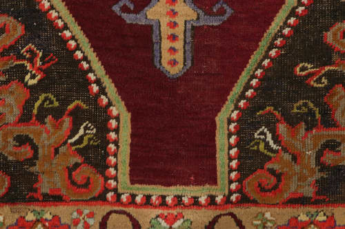 Vintage Oushak Runner Rug in Beige and Red with Floral | Area Rug in Rugs by Rug and Kilim